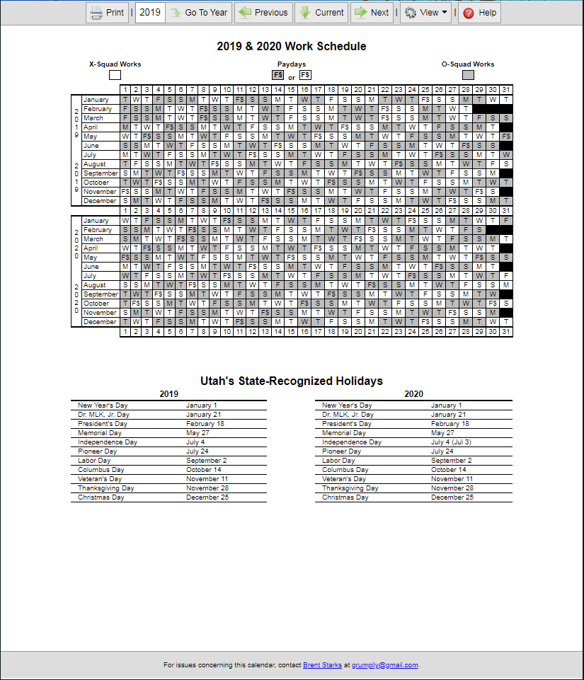 Calendars Showing The 28 Day X O Squad Work Schedule DPO Calendars